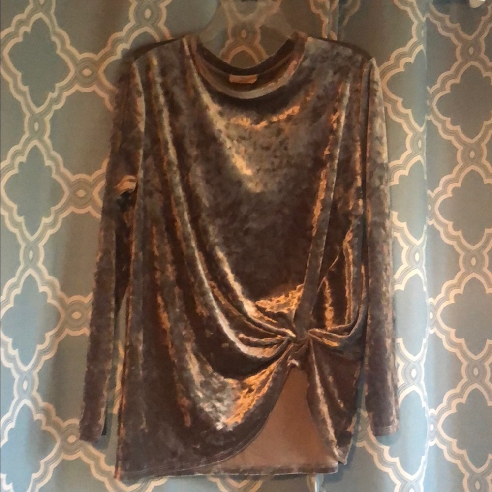 Hummingbird long sleeved velvet knot top